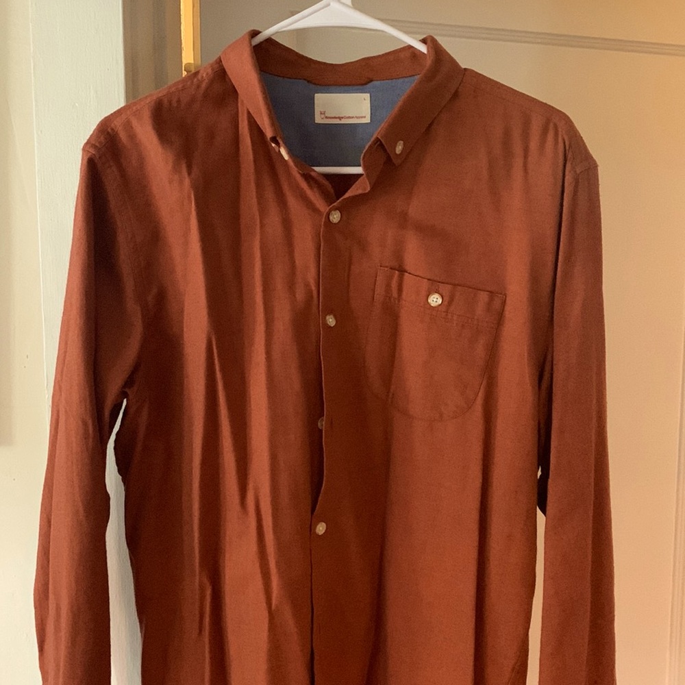 Knowledge Cotton Apparel Burnt Orange Large Dress Shirt